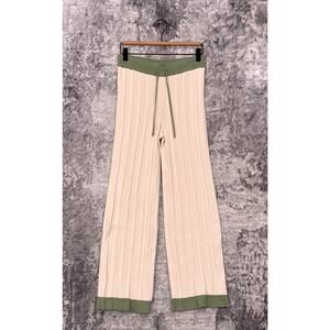 Stylish Cream and Green Wide Leg Pants